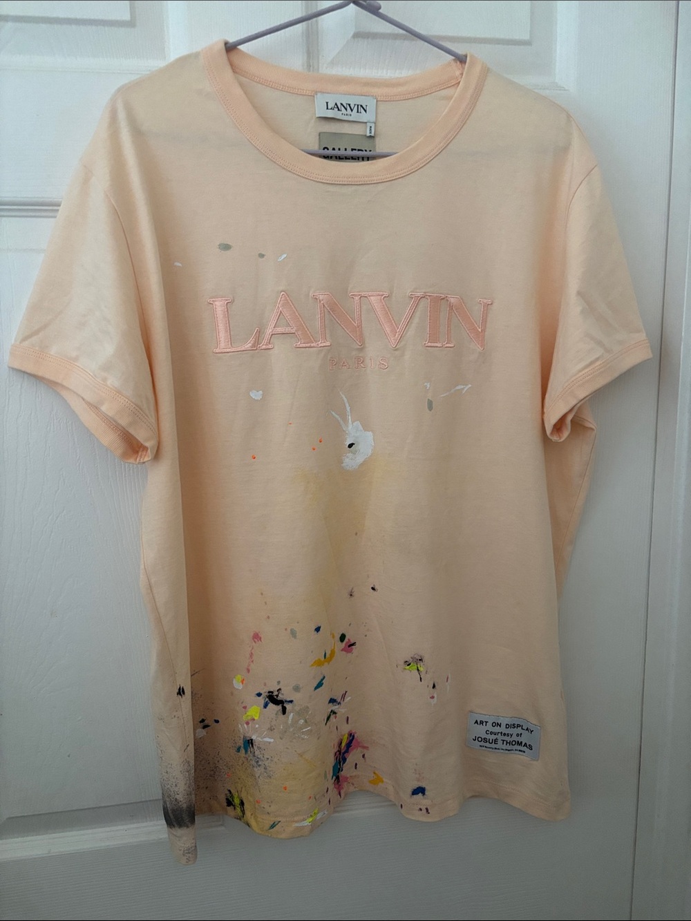 Lanvin Peach Short-Sleeve Logo Tee with Paint-Splatter
